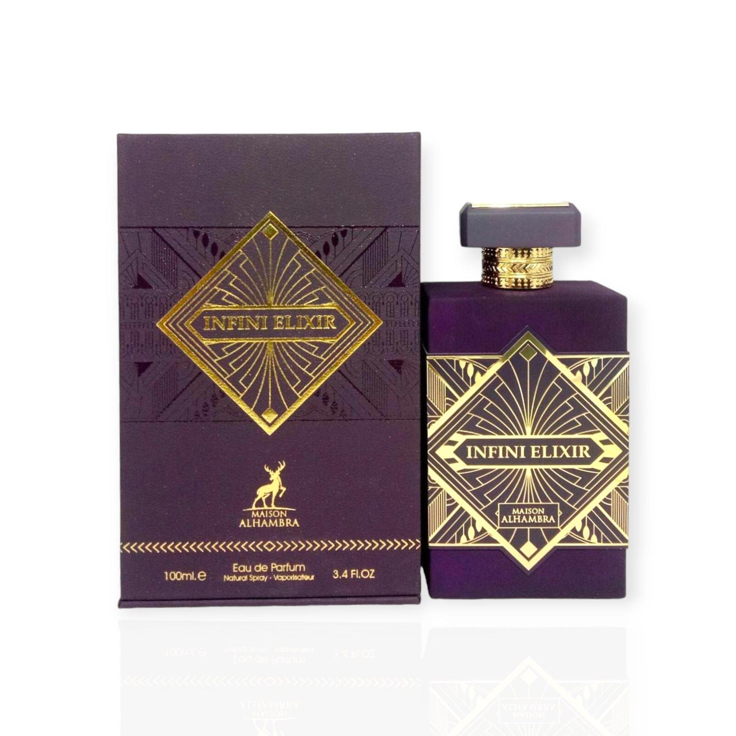Infini Elixir 100ml Eau de Parfum by Maison Alhambra perfume bottle close up