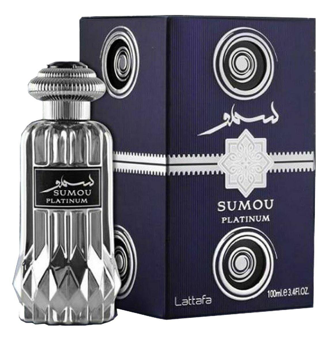 Sumou Platinum 100ml Eau de Parfum by Lattafa bottle and box