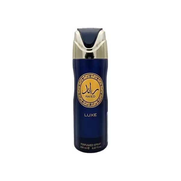 Ra’ed Luxe Perfumed 200ml Body Spray by Lattafa body spray can and packaging