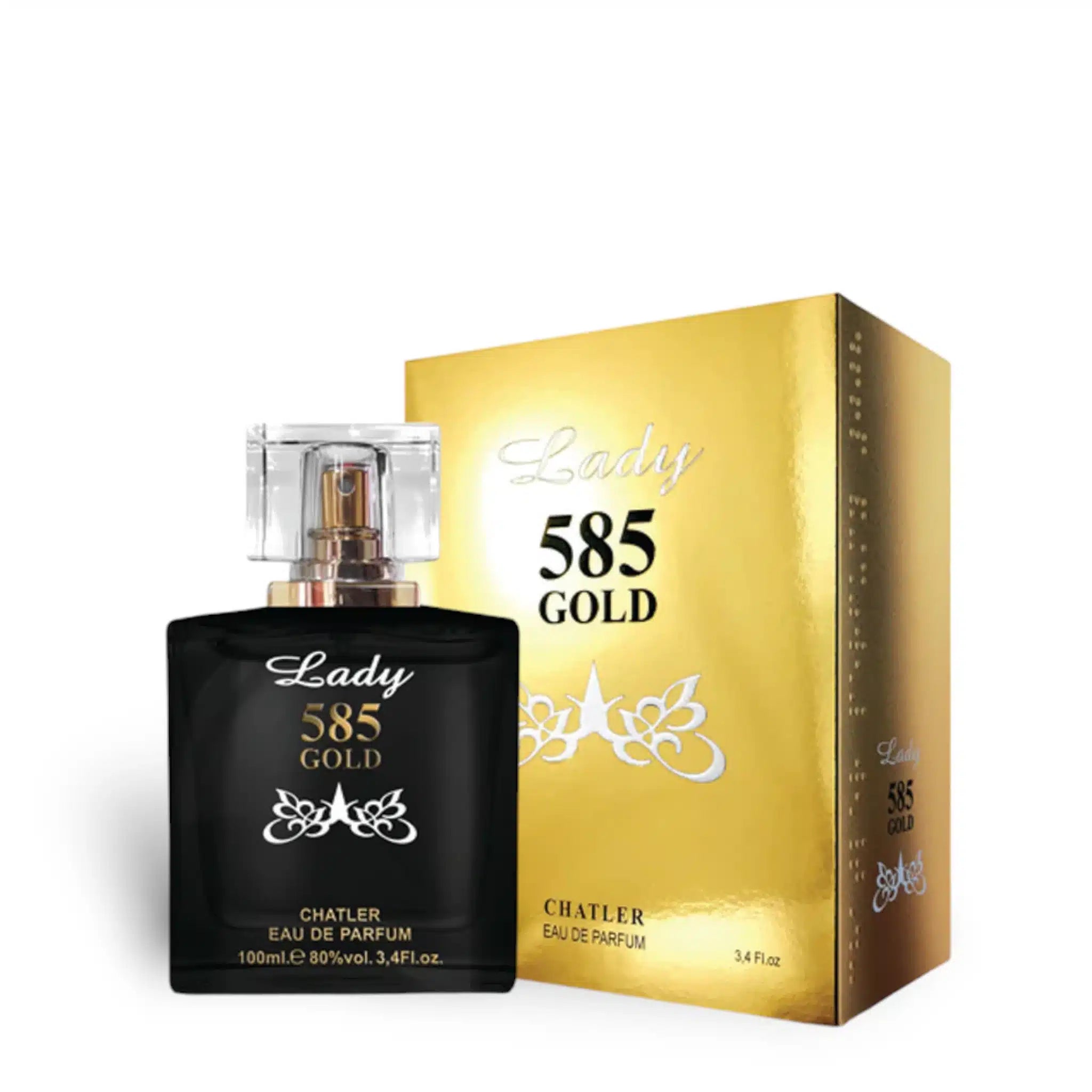 585 Gold Lady 100ml Eau de Parfum by Chatler bottle and box