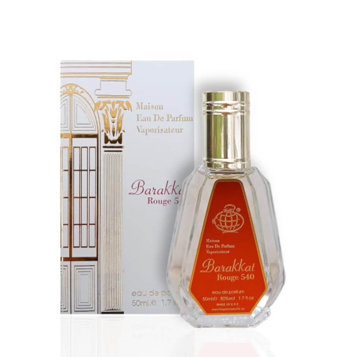 Barakkat Rouge 540 Travel Size 50ml Eau de Parfum by Fragrance World bottle and box