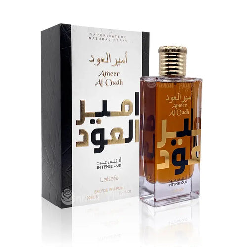 Ameer Al Oudh Intense Oud 100ml Eau de Parfum by Lattafa bottle and box