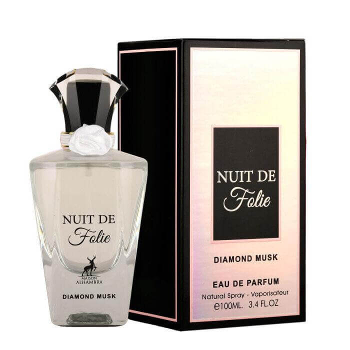 Nuit de Folie Diamond Musk 100ml Eau de Parfum by Maison Alhambra bottle and box