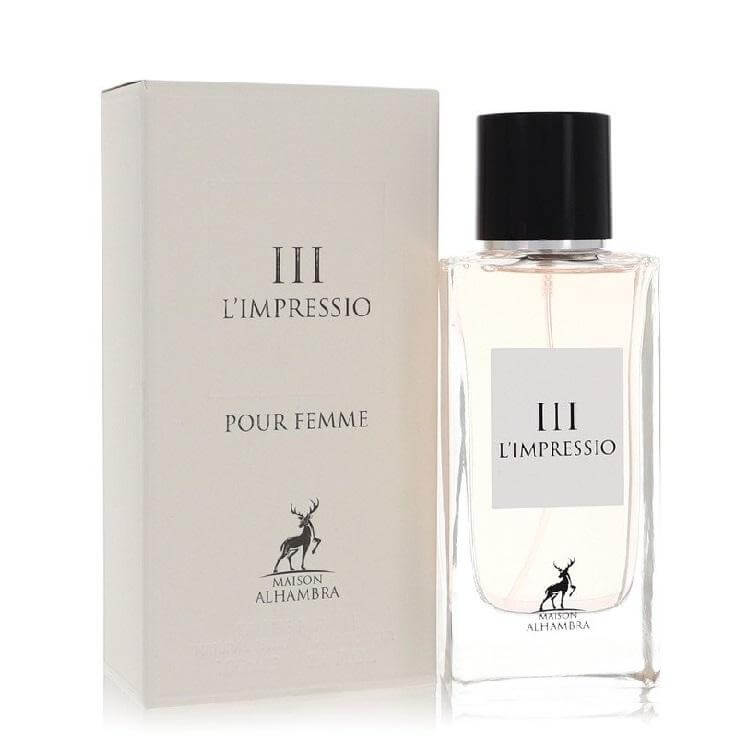 III L'Impressio Pour Femme 100ml Eau de Parfum by Maison Alhambra bottle and box
