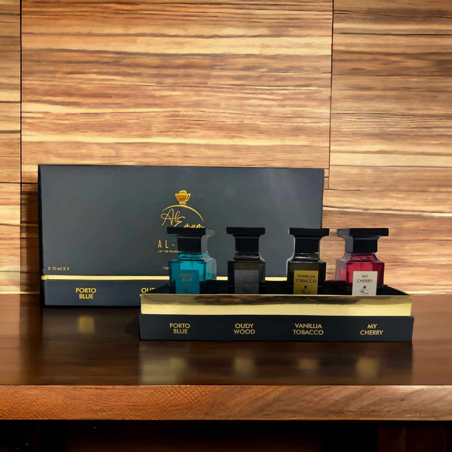 Al-Emam Black 4 Piece Gift Set by Al-Emam bottle and box