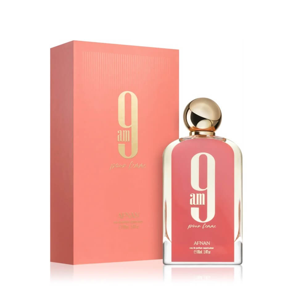 9am Pour Femme 100ml Eau de Parfum by Afnan bottle and box