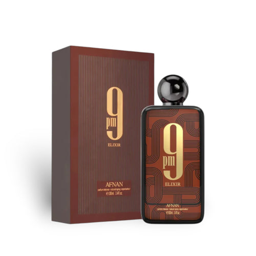 9pm Elixir 100ml Eau de Parfum by Afnan bottle and box