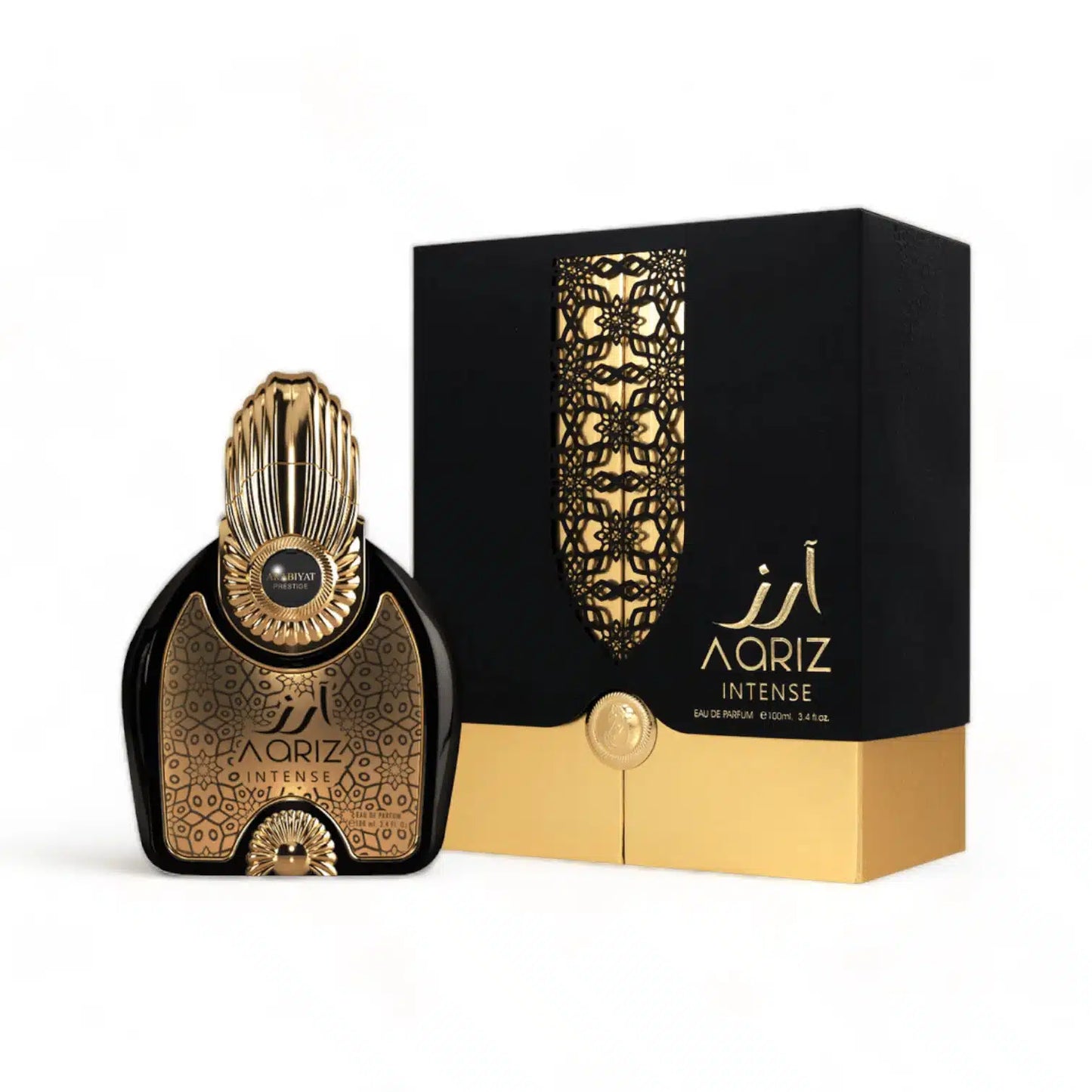 Aariz Intense 100ml Eau de Parfum by Arabiyat Prestige bottle and box
