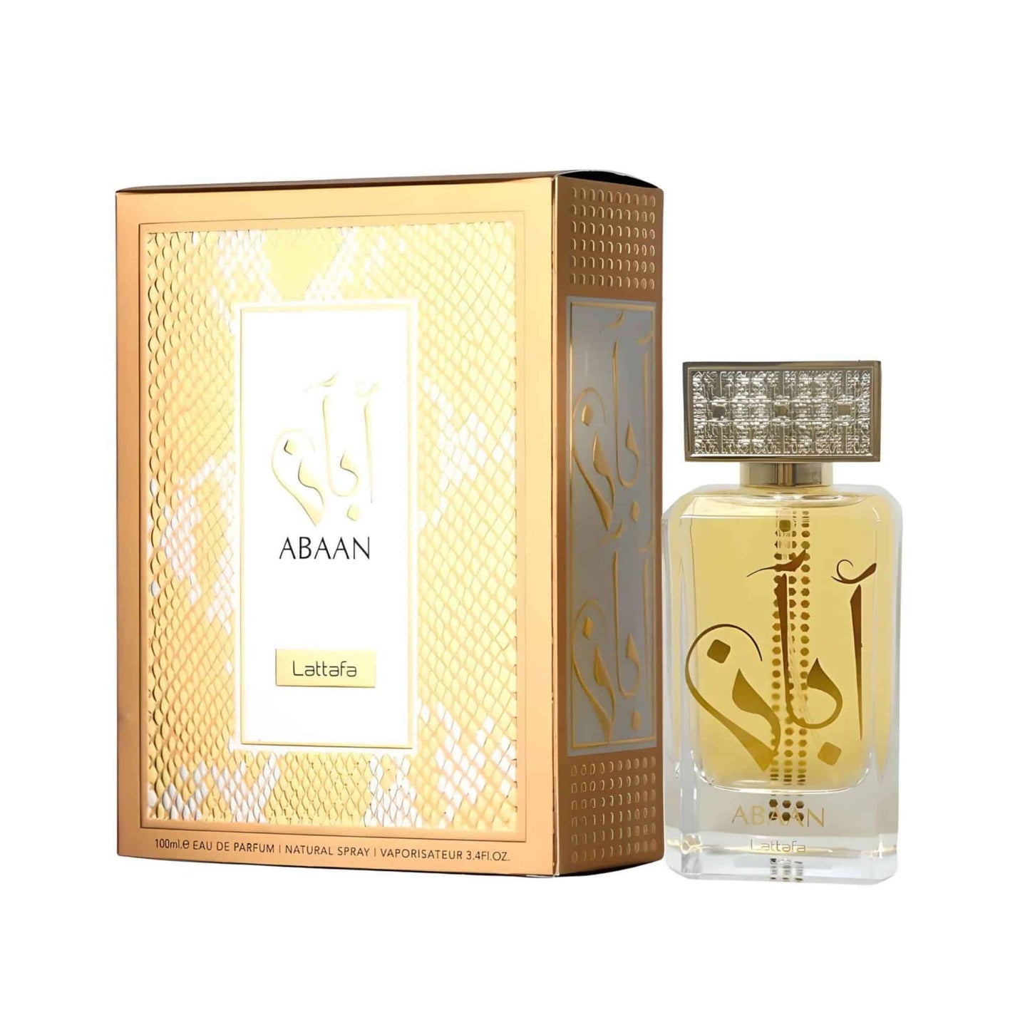 Abaan 100ml Eau de Parfum by Lattafa bottle and box