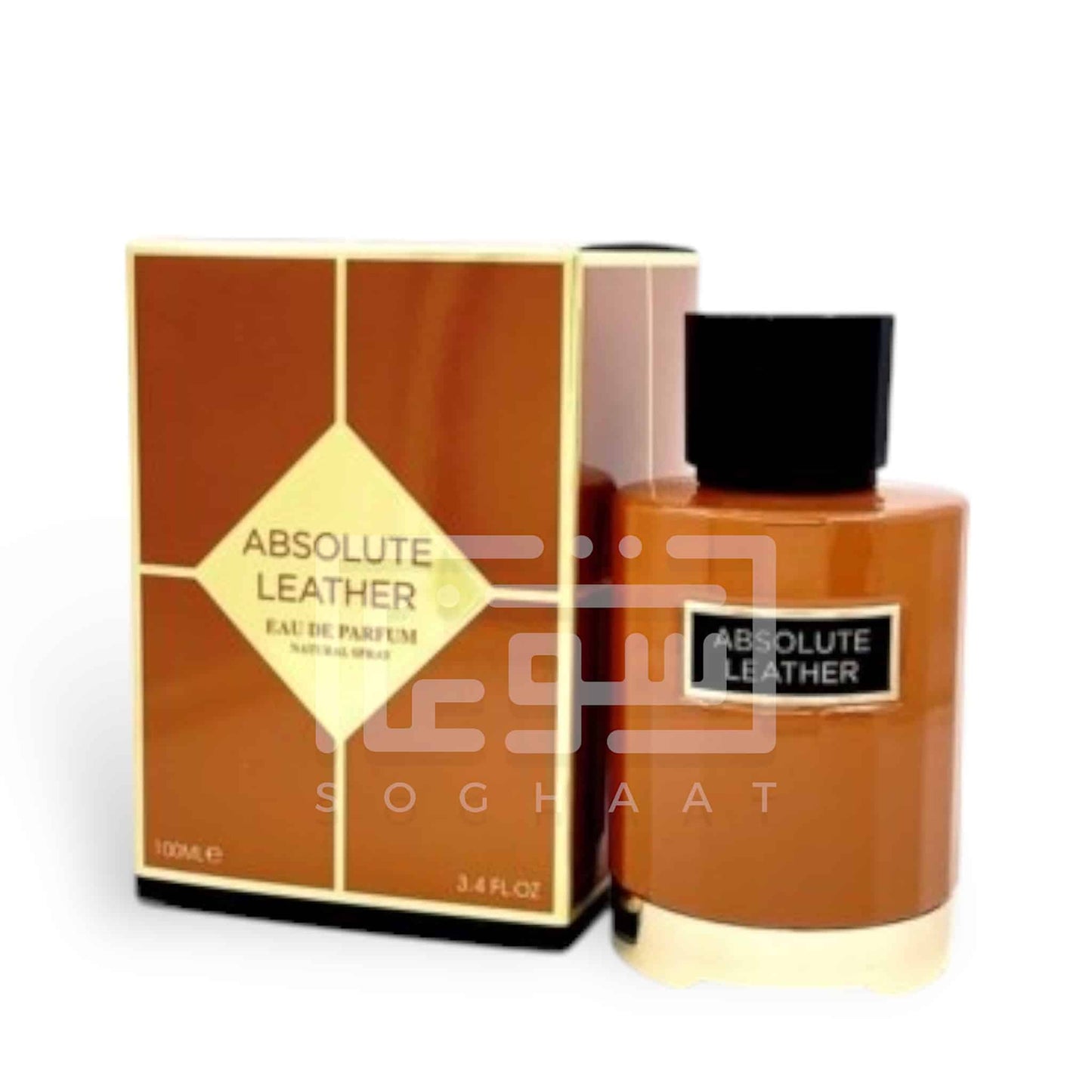 Absolute Leather 100ml Eau de Parfum by Fragrance World perfume bottle close up