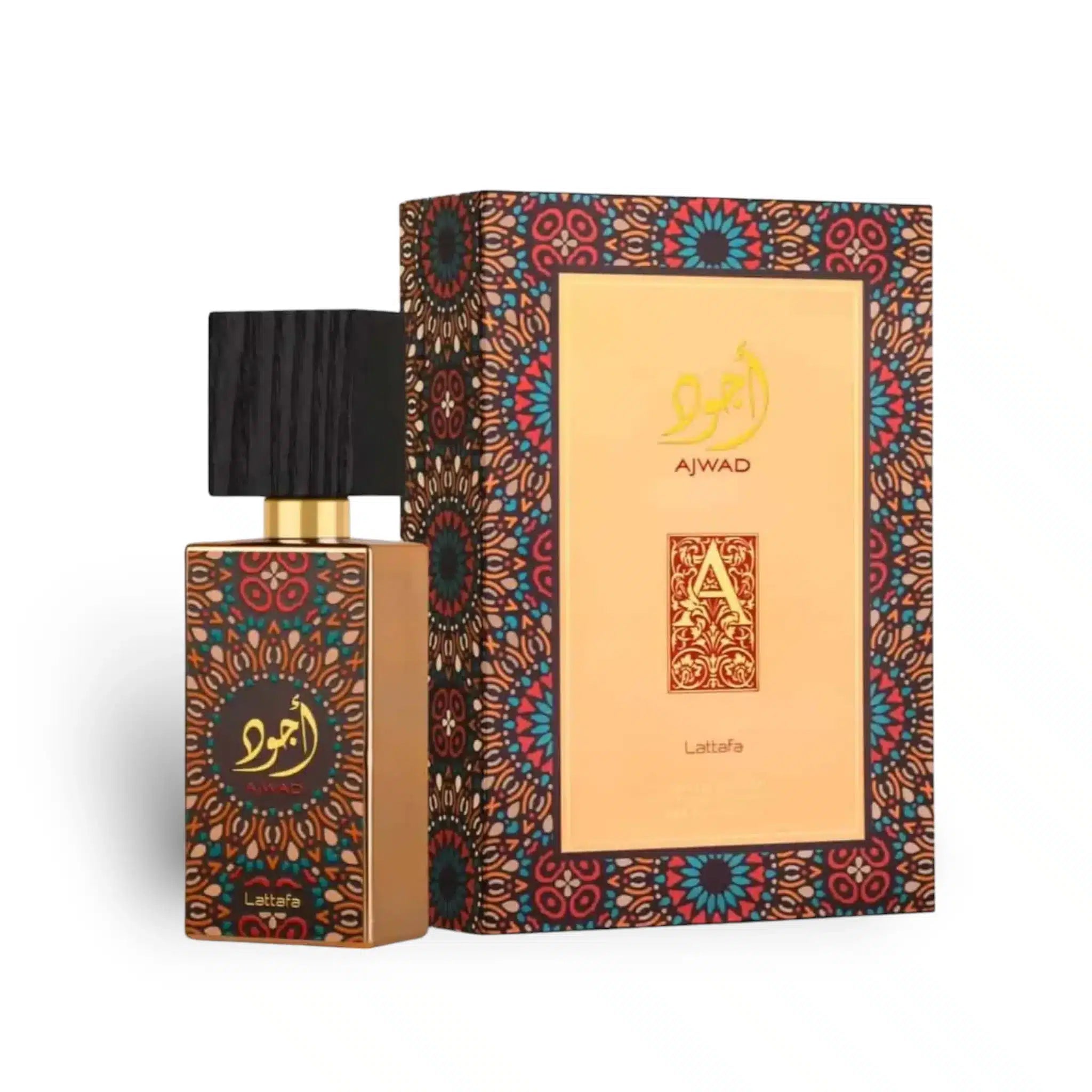 Ajwad 60ml Eau de Parfum by Lattafa bottle and box