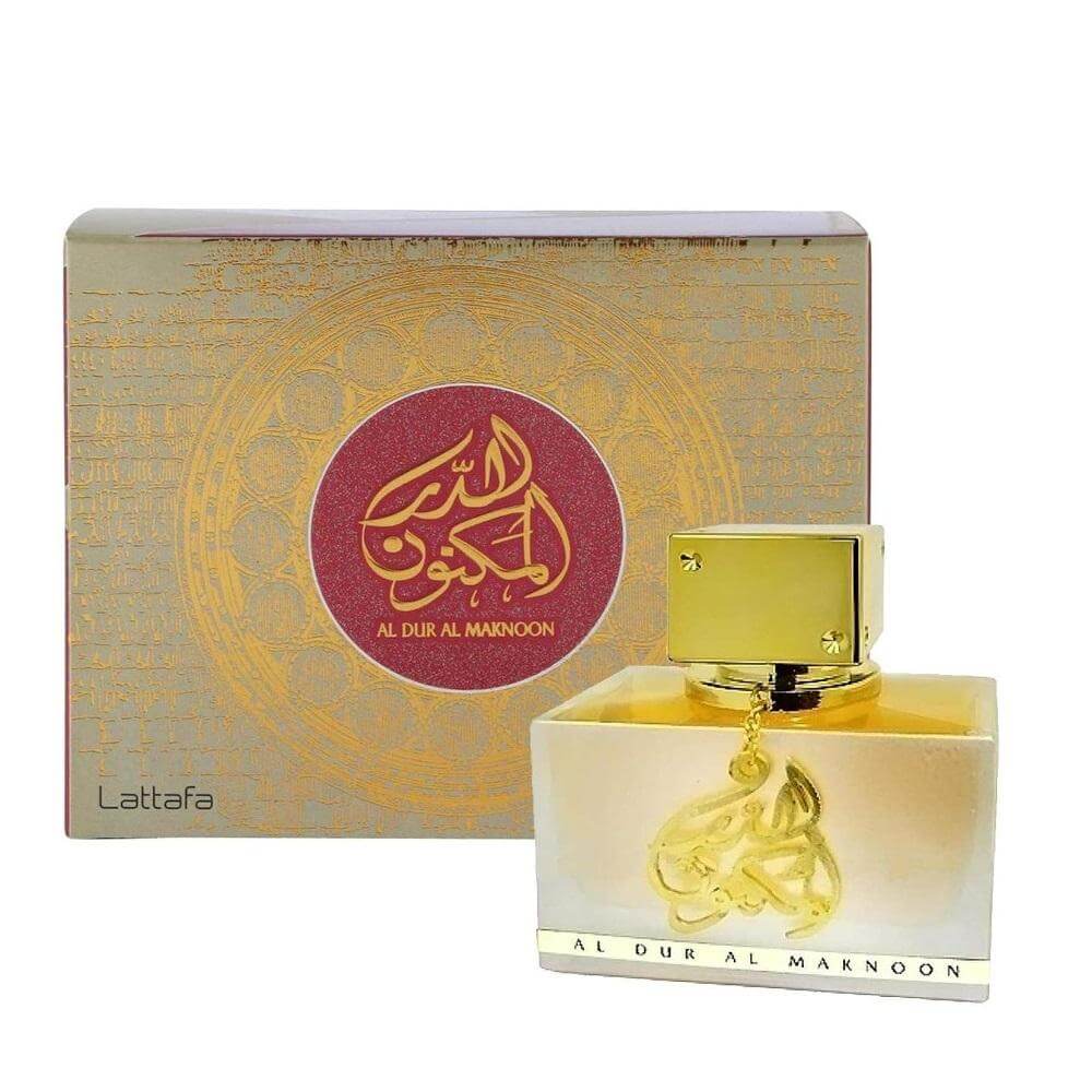 Al Dur Al Maknoon Gold 100ml Eau de Parfum by Lattafa bottle and box