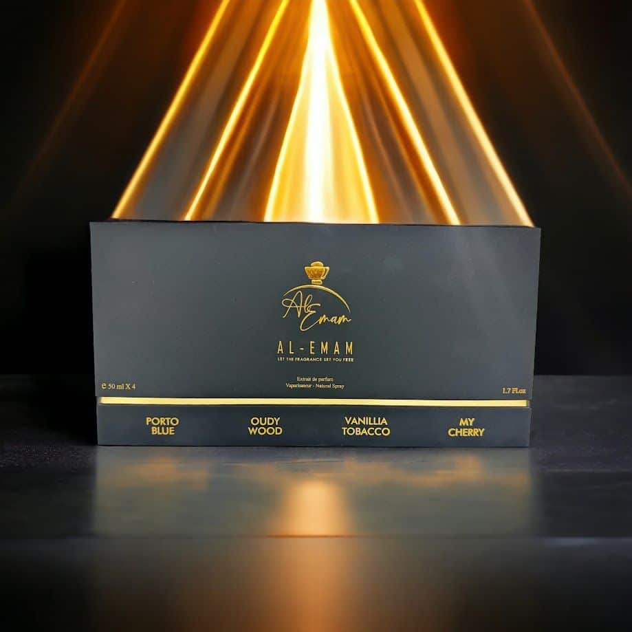 Al-Emam Black 4 Piece Gift Set by Al-Emam perfume bottle close up
