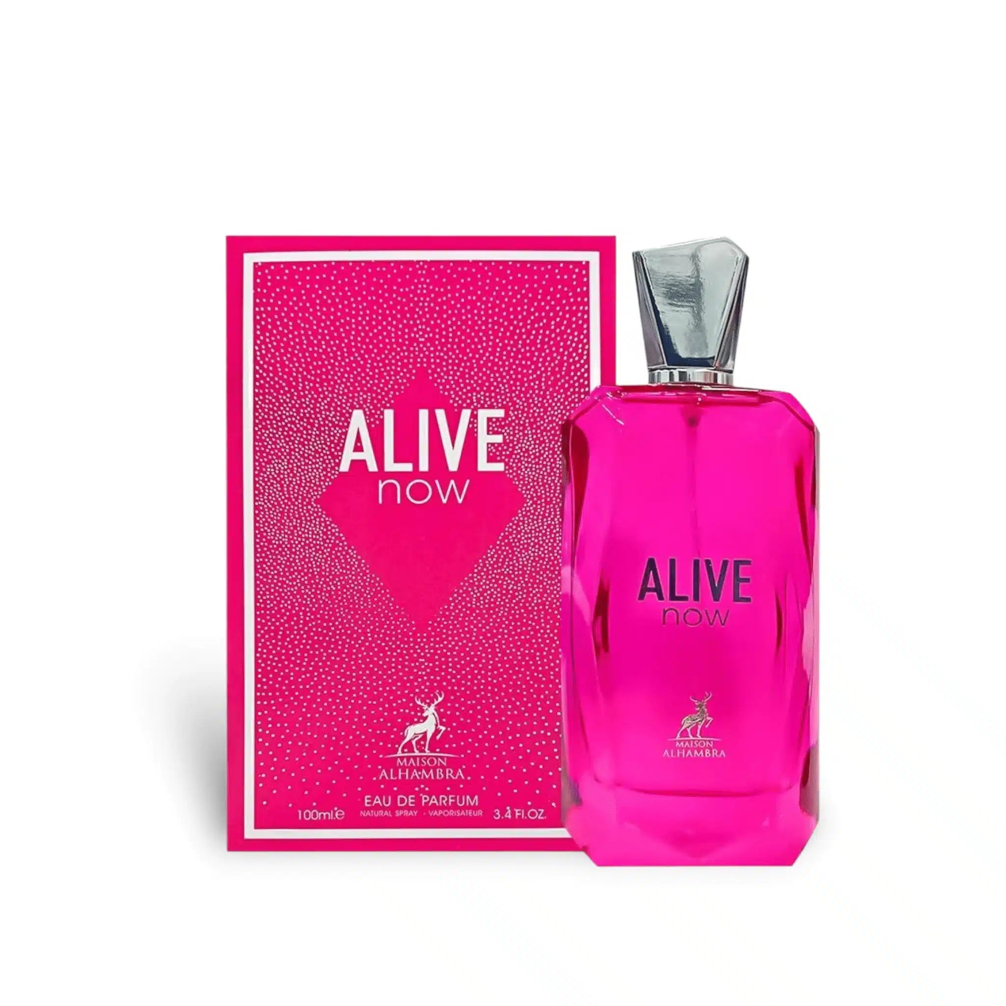 Alive Now 100ml Eau de Parfum by Maison Alhambra bottle and box