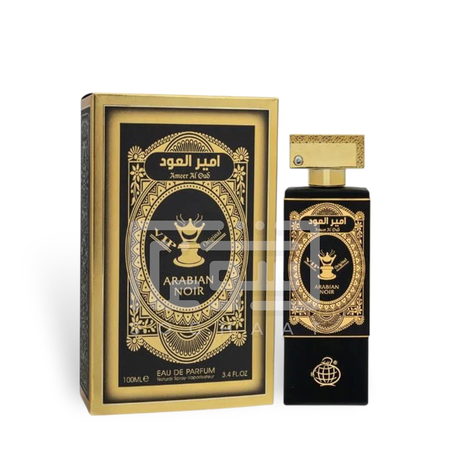 Ameer Al Oud Arabian Noir 80ml Eau de Parfum by Fragrance World perfume bottle close up