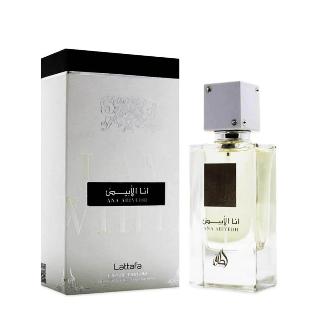 Ana Abiyedh (I am White) 60ml Eau de Parfum by Lattafa bottle and box