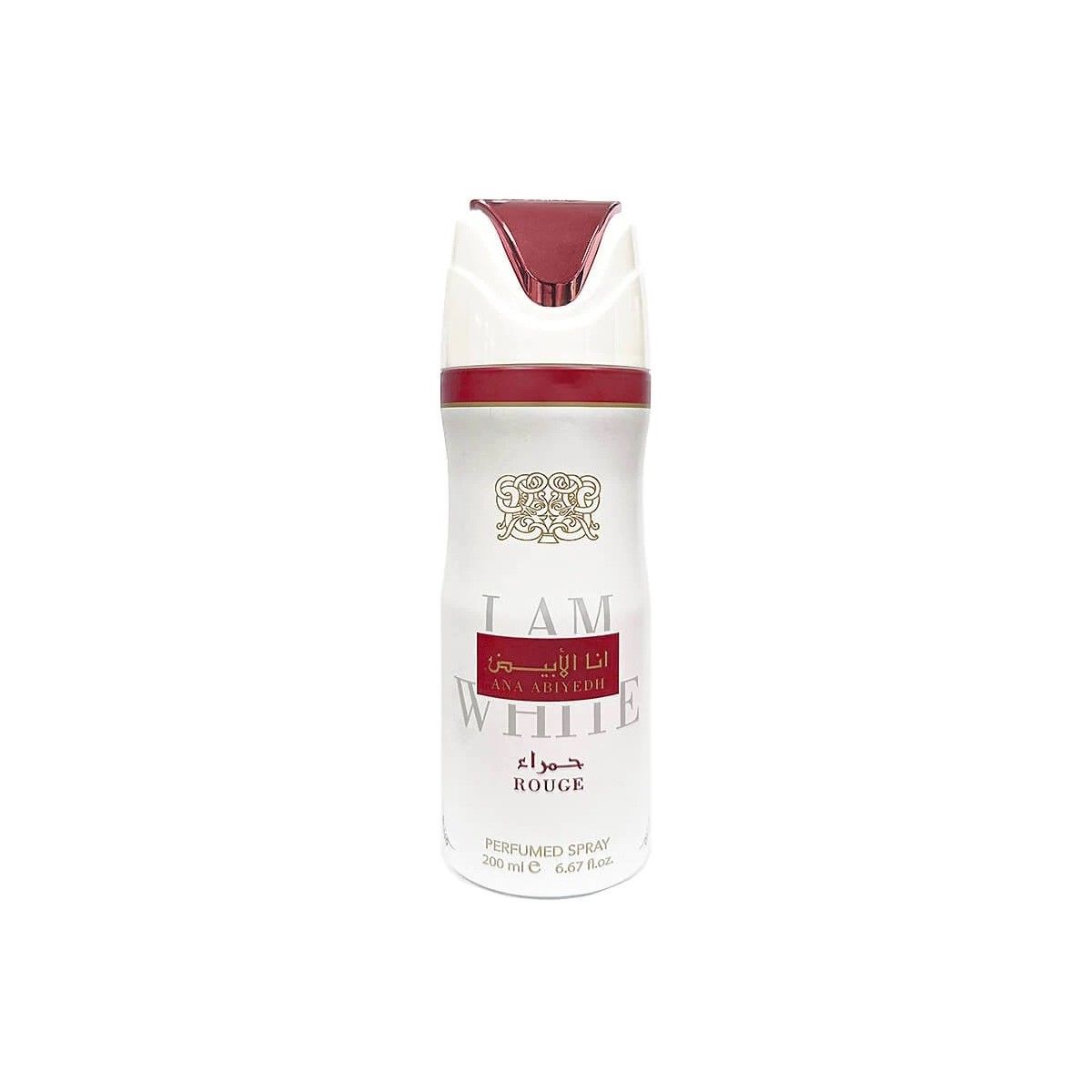 Ana Abiyedh Rouge (I am White) Perfumed 200ml Body Spray by Lattafa body spray can and packaging