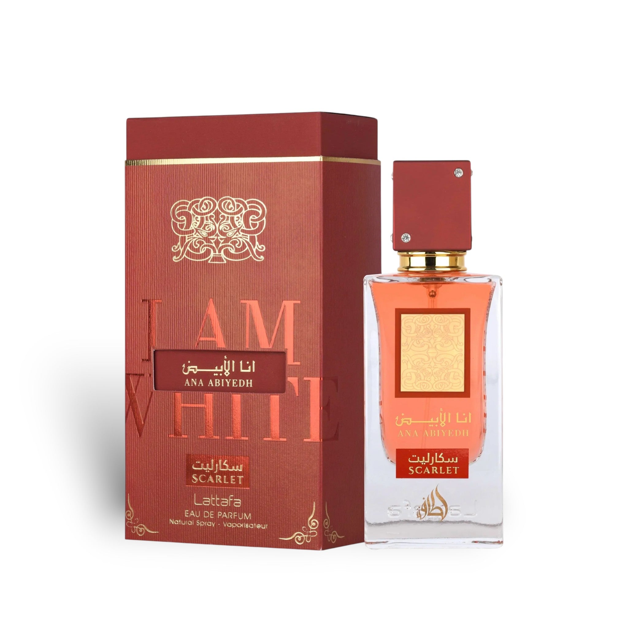 Ana Abiyedh Scarlet (I am White) 60ml Eau de Parfum by Lattafa bottle and box