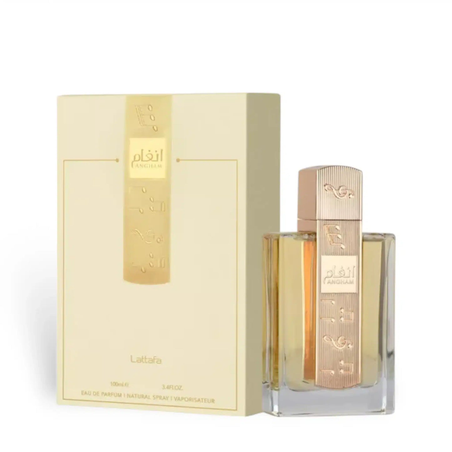 Angham 100ml Eau de Parfum by Lattafa bottle and box