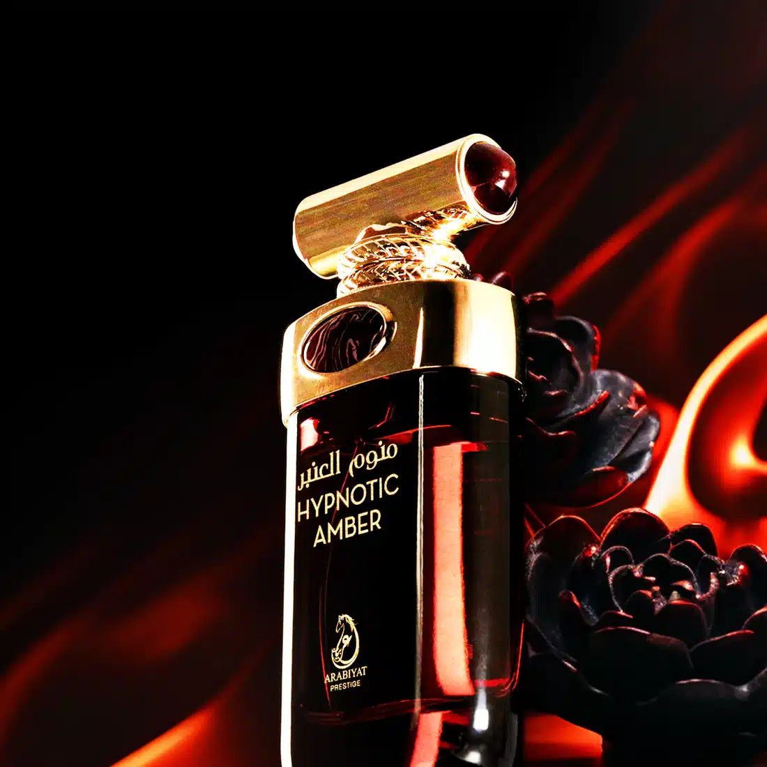 Hypnotic Amber 100ml Eau de Parfum by Arabiyat Prestige perfume bottle close up