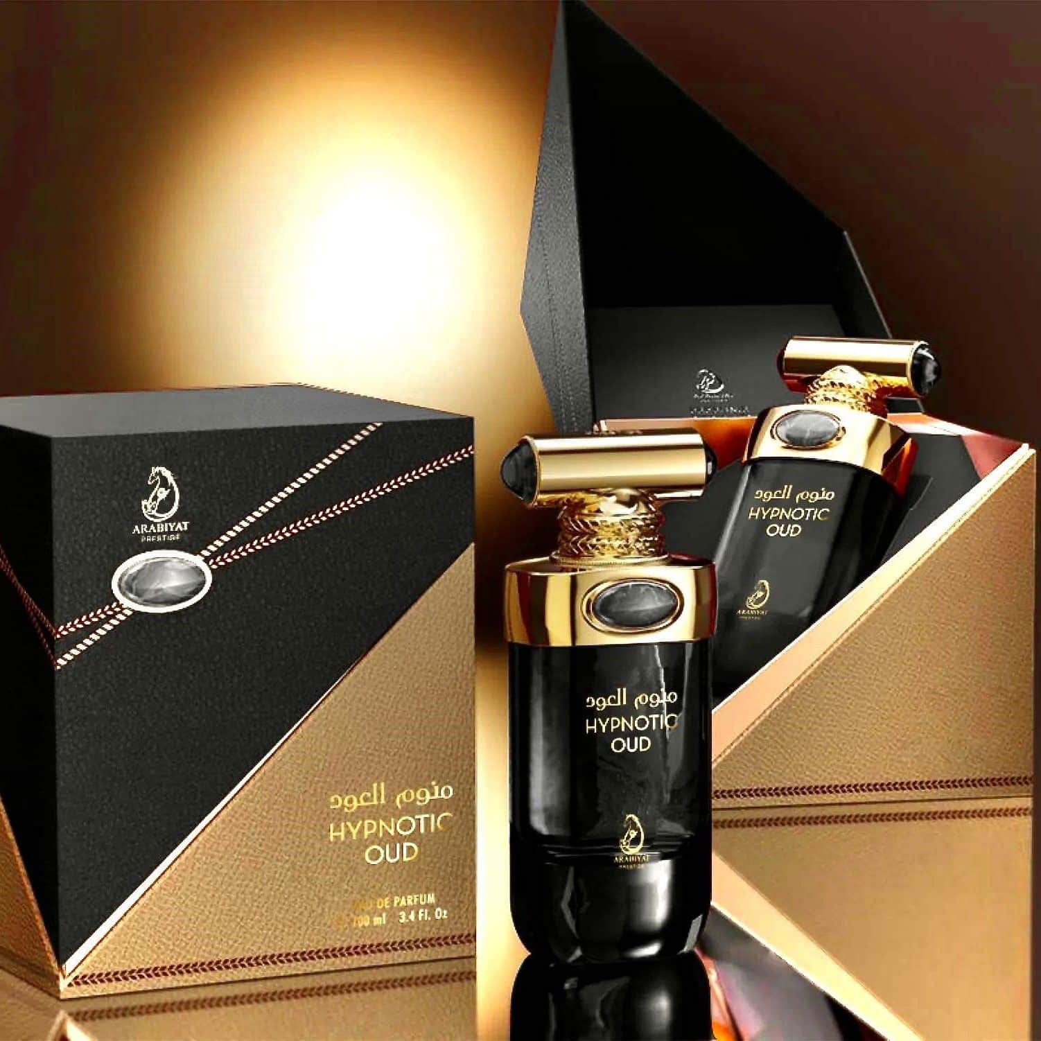 Hypnotic Oud 100ml Eau de Parfum by Arabiyat Prestige perfume bottle close up