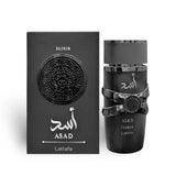 Asad Elixir 100ml Eau de Parfum by Lattafa bottle and box