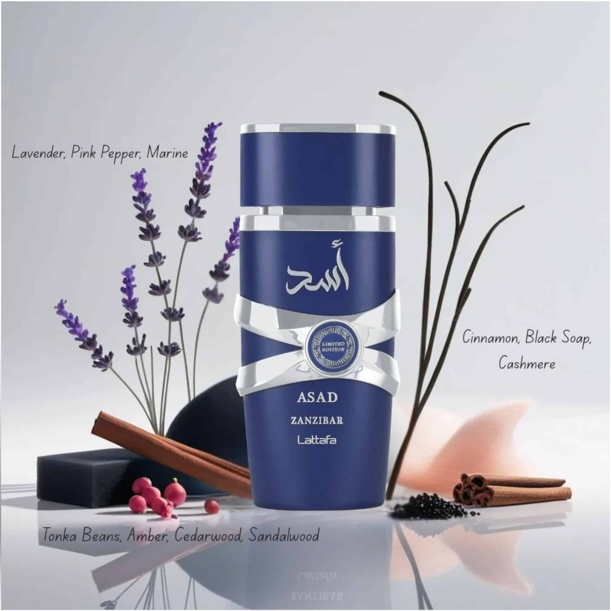 Asad Zanzibar Limited Edition 100ml Eau de Parfum by Lattafa perfume bottle close up