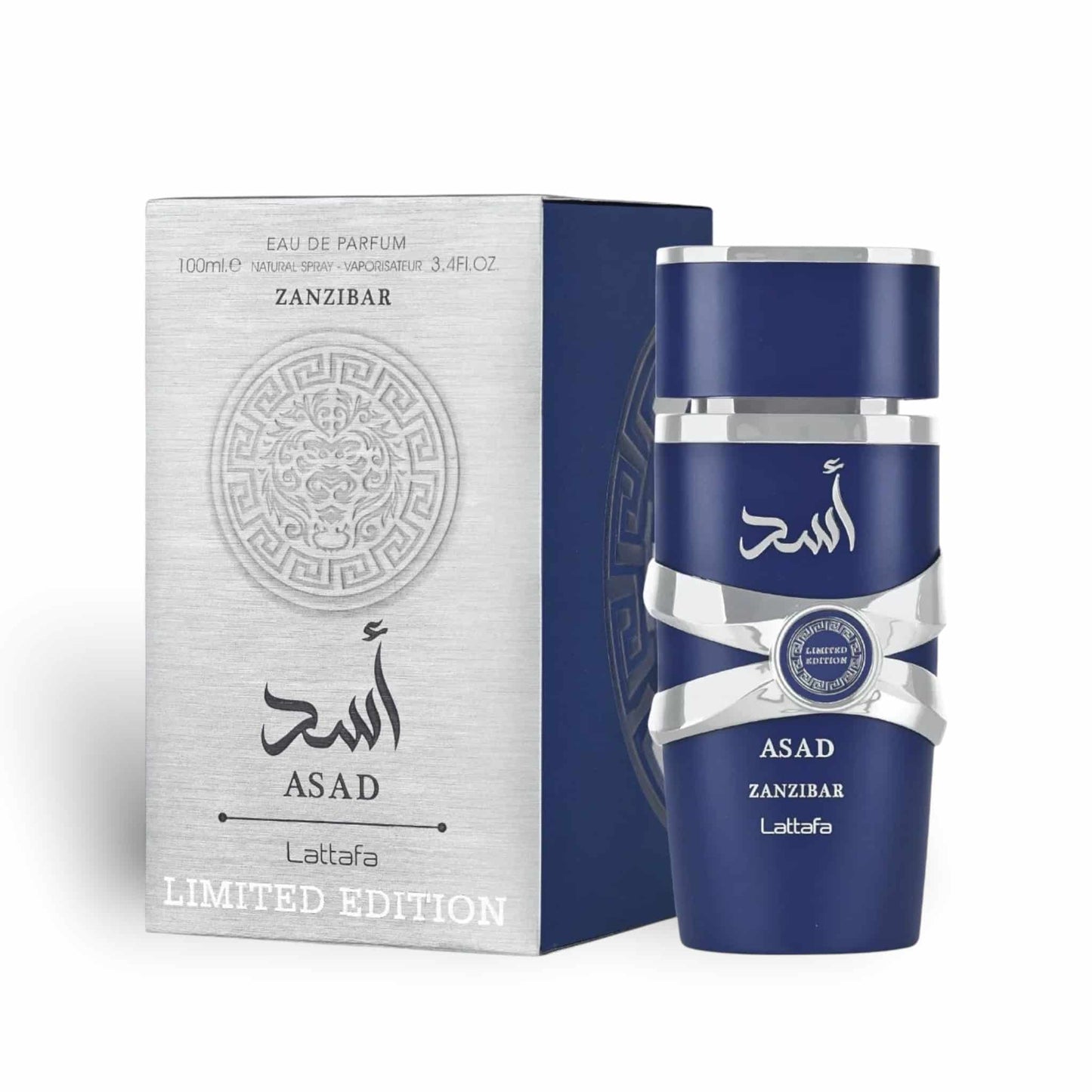 Asad Zanzibar Limited Edition 100ml Eau de Parfum by Lattafa bottle and box