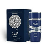 Asad Zanzibar 100ml Eau de Parfum by Lattafa bottle and box