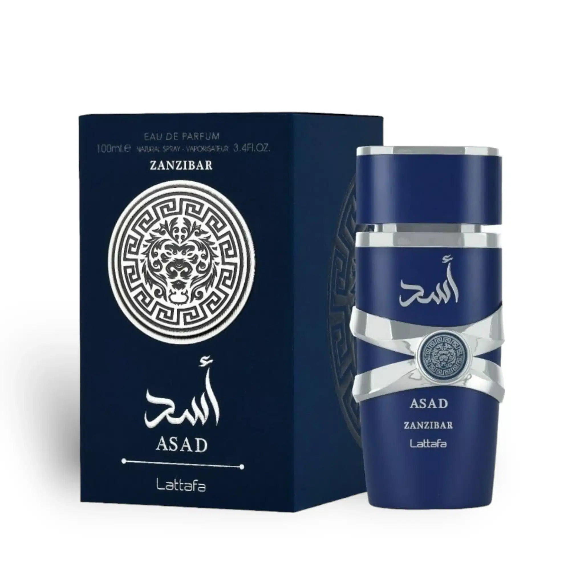Asad Zanzibar 100ml Eau de Parfum by Lattafa bottle and box