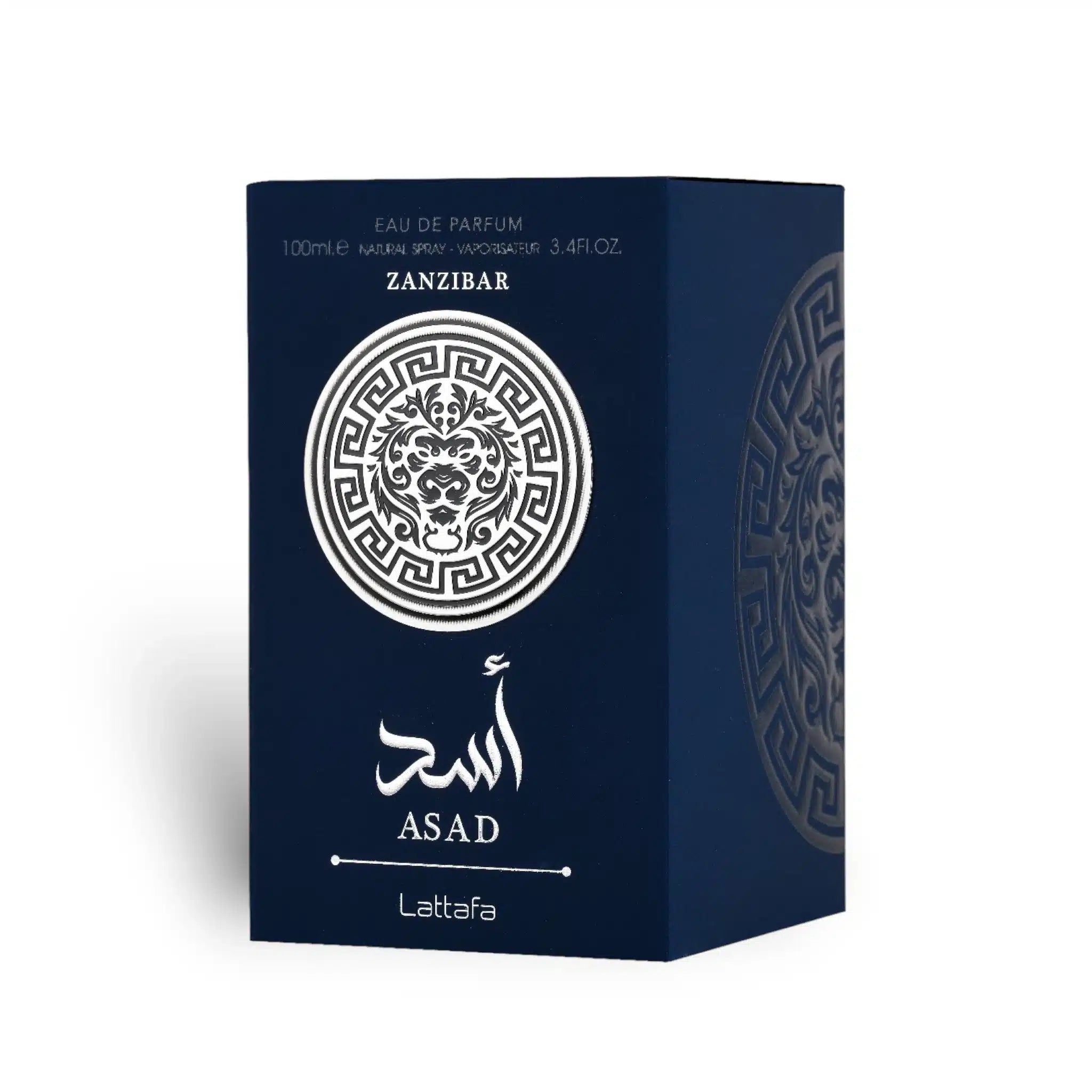 Asad Zanzibar 100ml Eau de Parfum by Lattafa perfume bottle close up