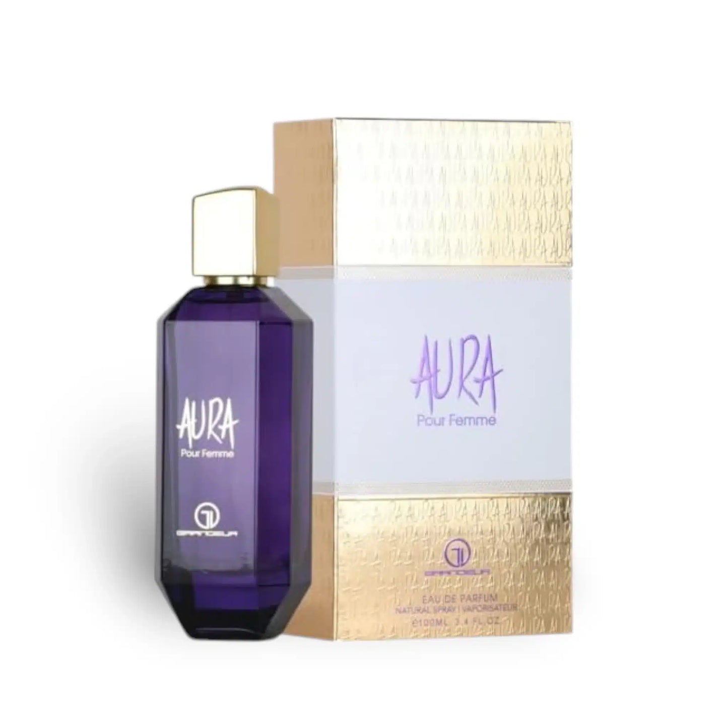 Aura Pour Femme 100ml Eau de Parfum by Grandeur Perfumes bottle and box
