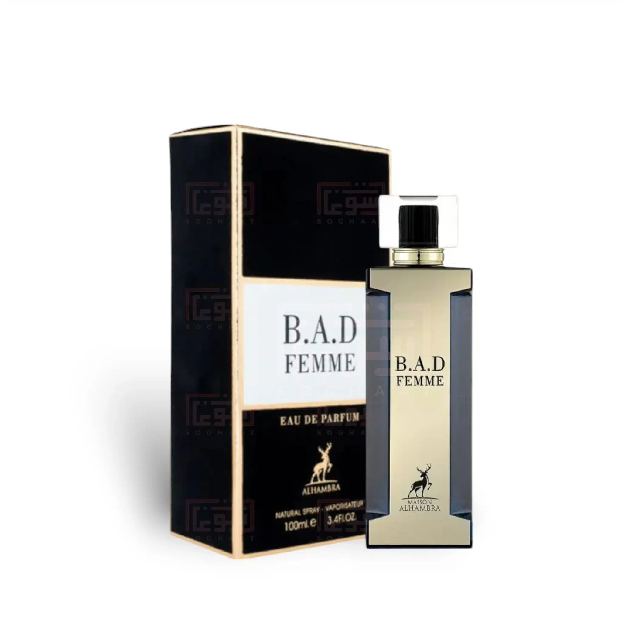 BAD Femme 100ml Eau de Parfum by Maison Alhambra bottle and box