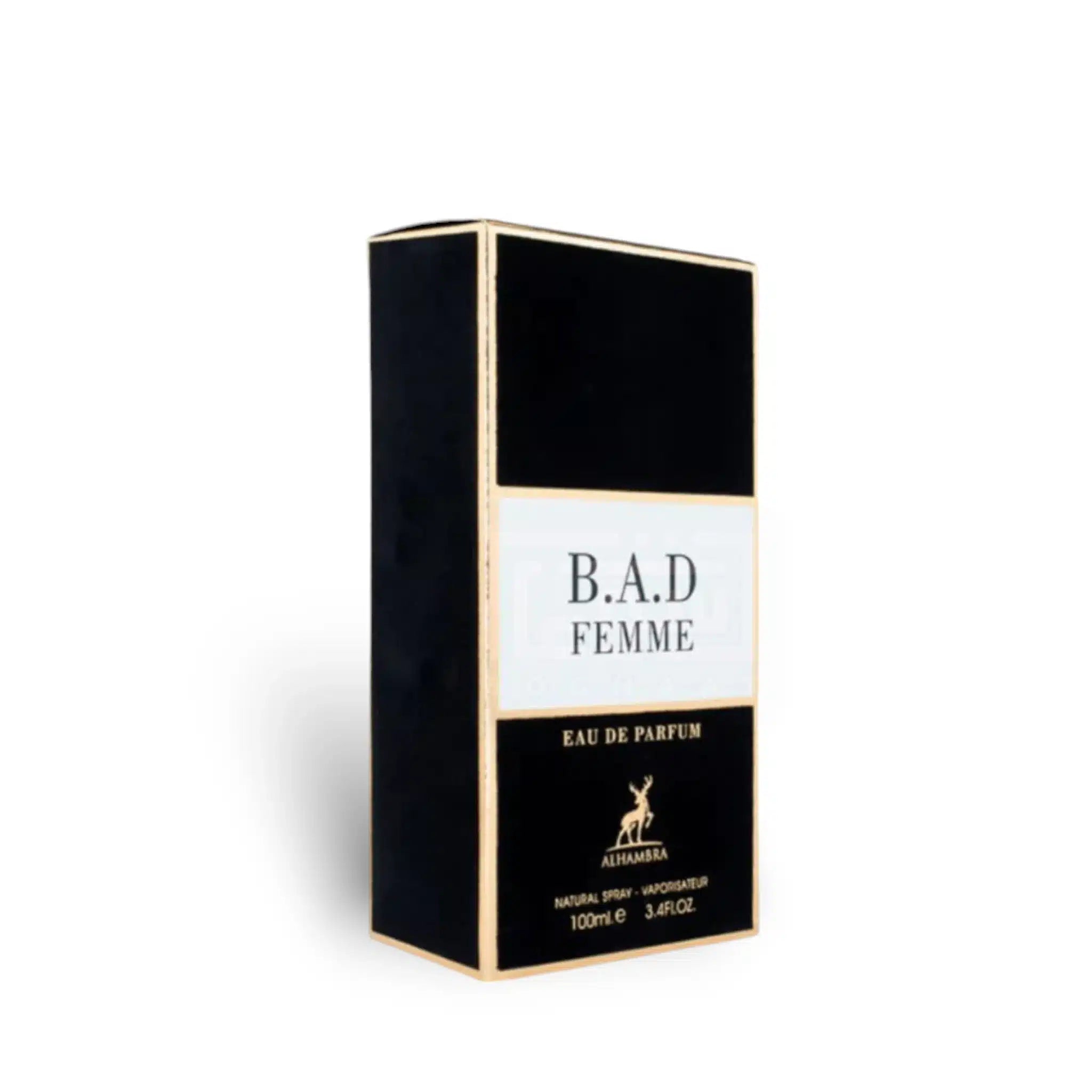 BAD Femme 100ml Eau de Parfum by Maison Alhambra perfume bottle close up