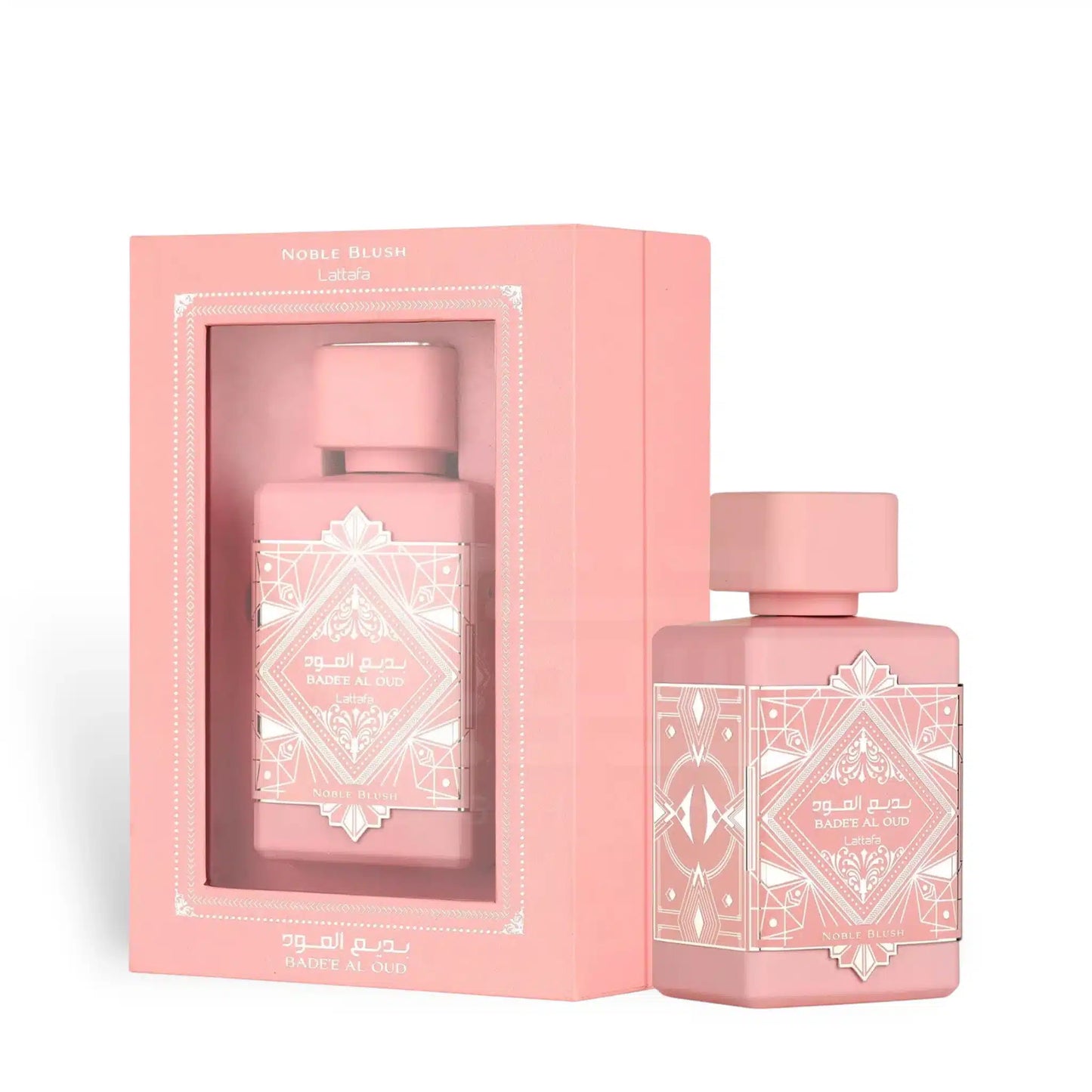 Bade’e Al Oud Noble Blush 100ml Eau de Parfum by Lattafa perfume bottle close up