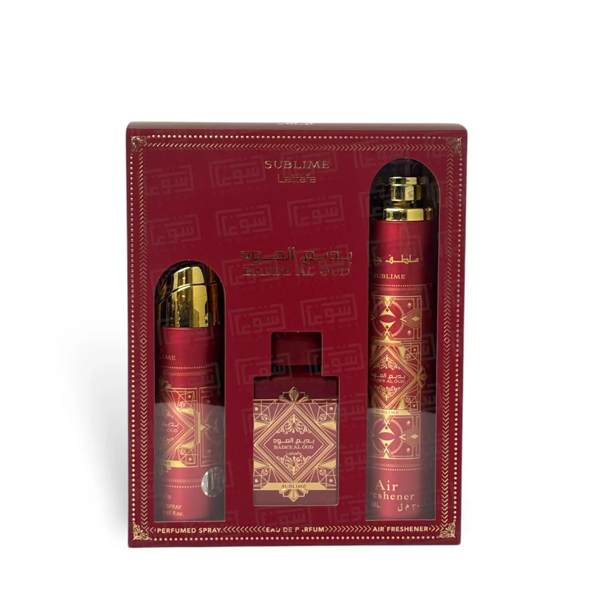 Bade'e Al Oud Sublime Gift Set by Lattafa fragrance packaging front view