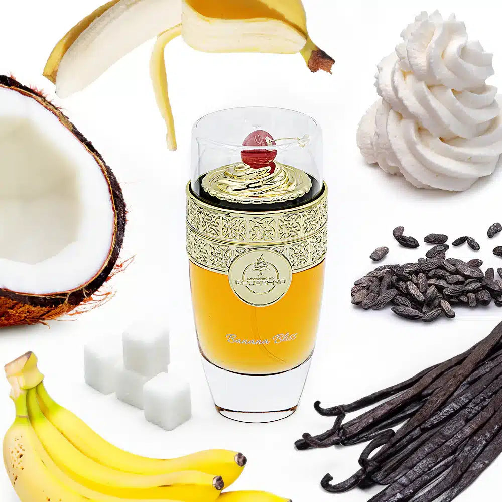 Banana Bliss 100ml Eau de Parfum by Paris Corner perfume bottle close up