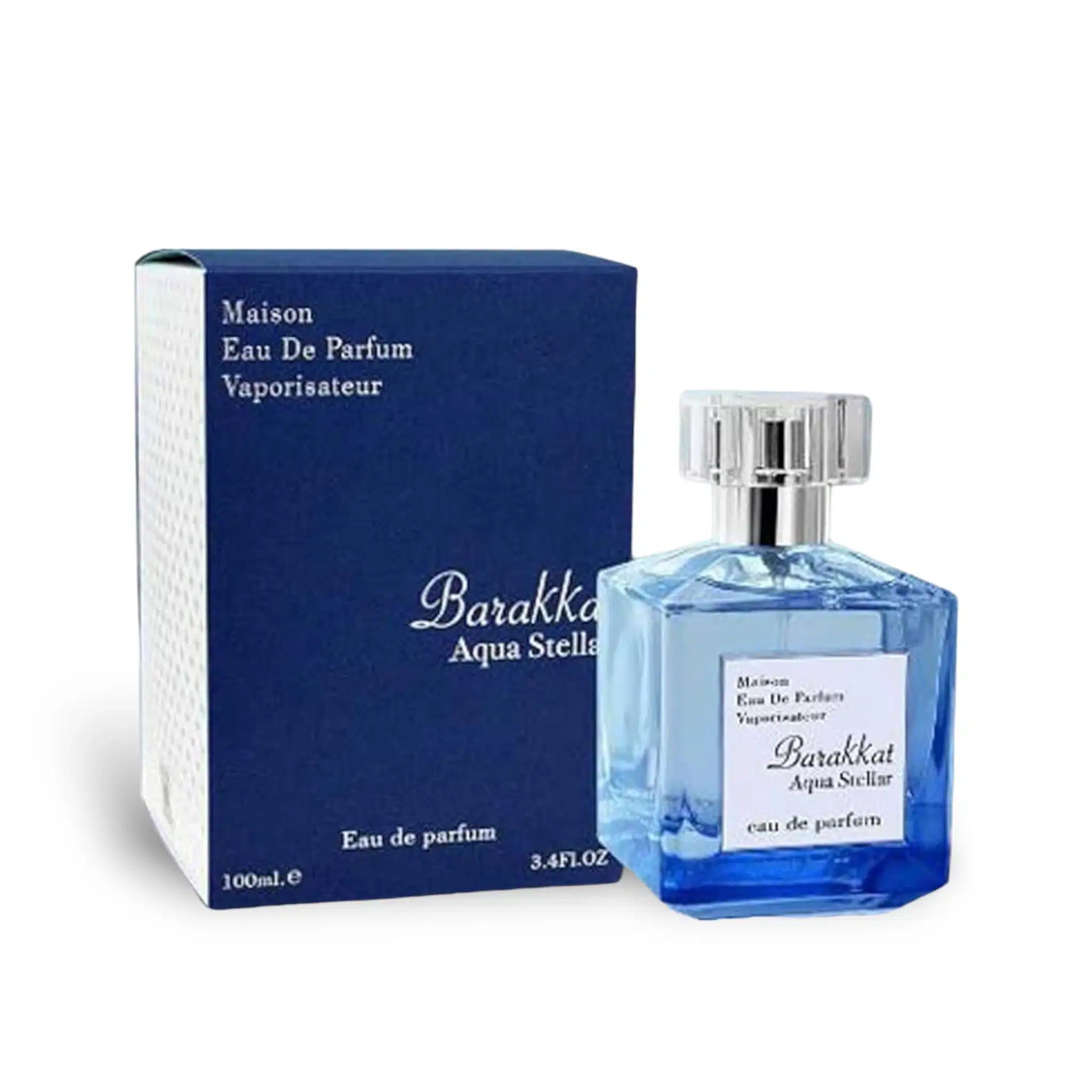 Barakkat Aqua Stellar 100ml Eau de Parfum by Fragrance World bottle and box