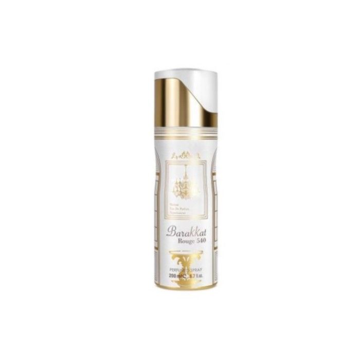 Barakkat Rouge 540 200ml Body Spray by Fragrance World body spray can and packaging