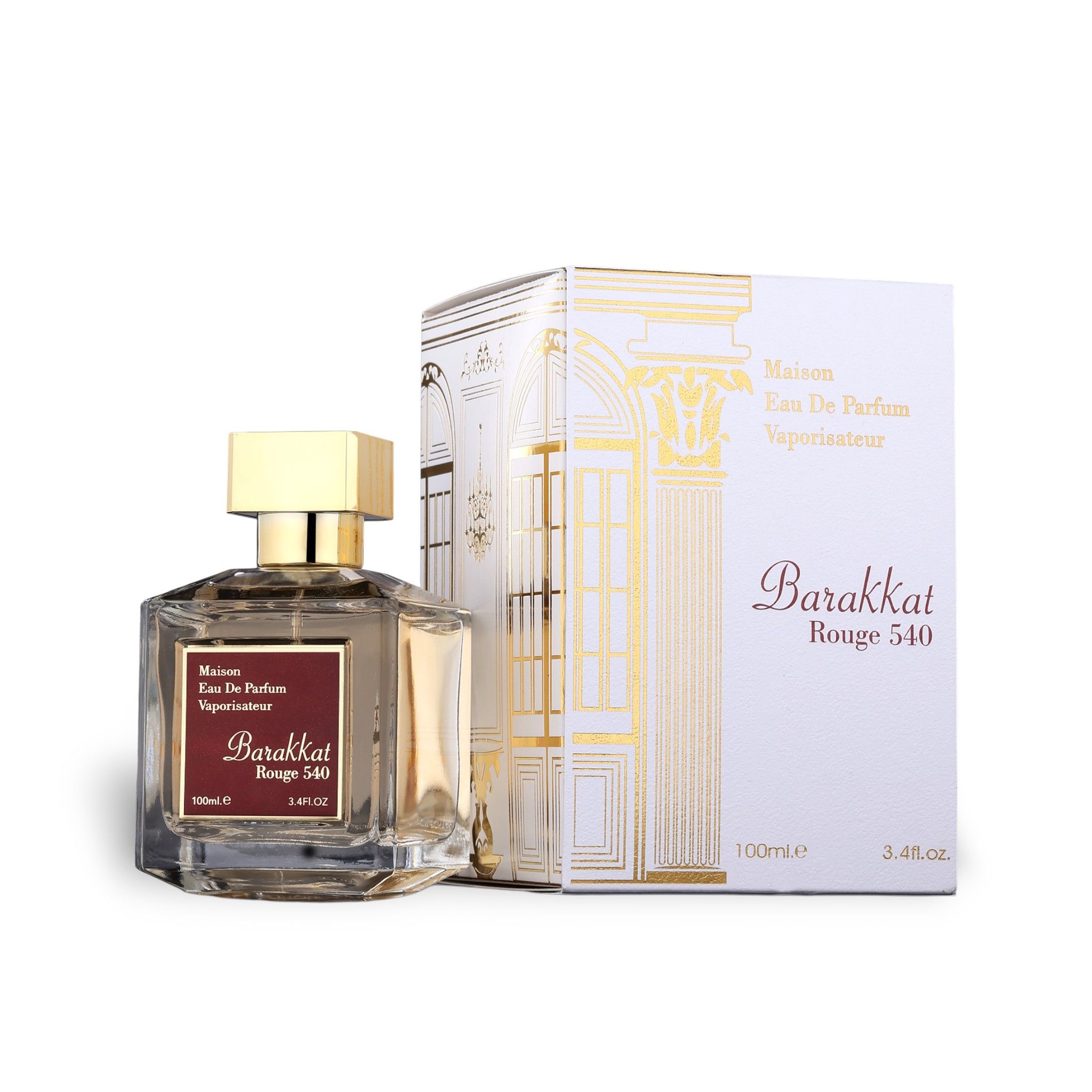 Barakkat Rouge 540 100ml Eau de Parfum by Fragrance World bottle and box