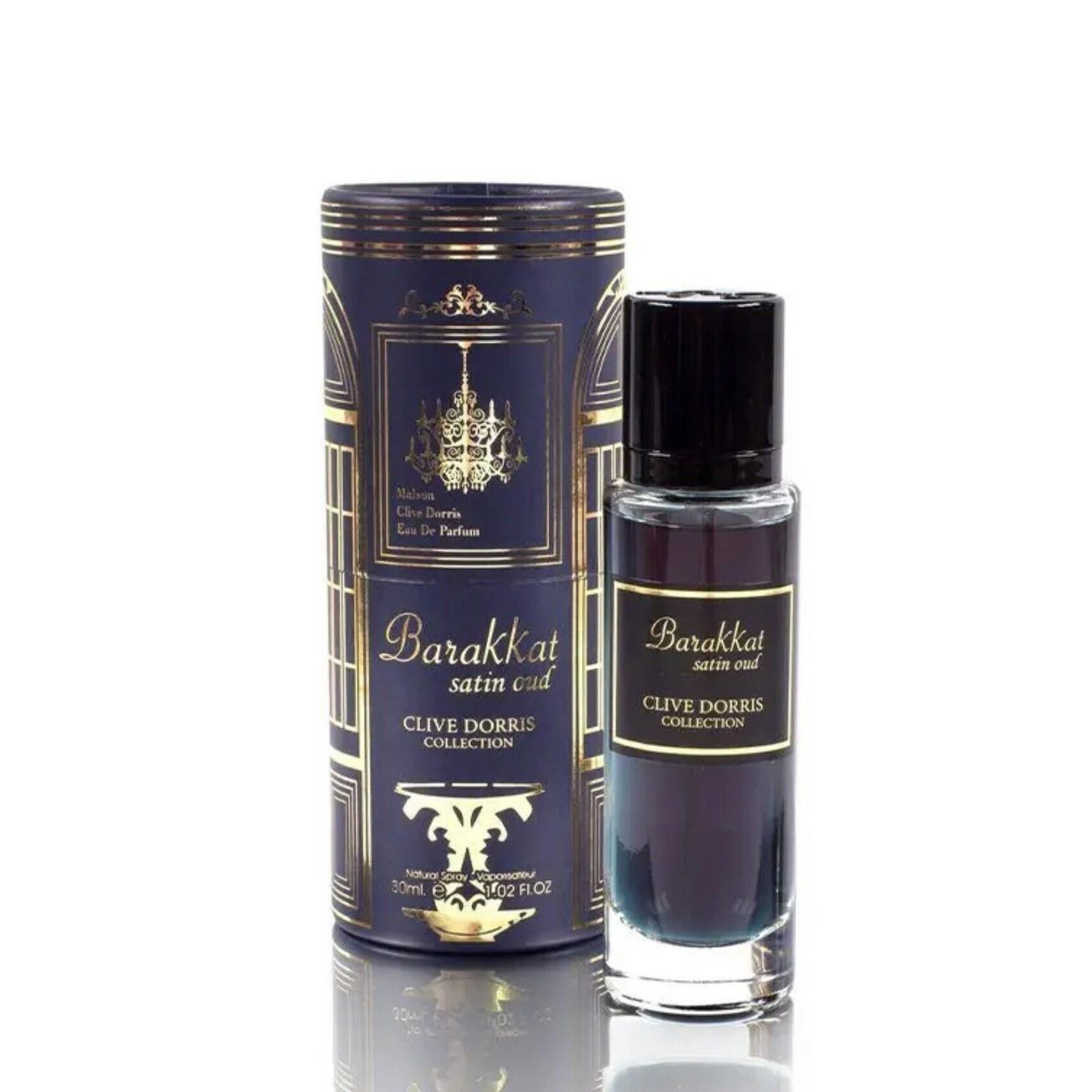 Barakkat Satin Oud (Clive Dorris Collection) 30ml Eau de Parfum by Fragrance World bottle and box