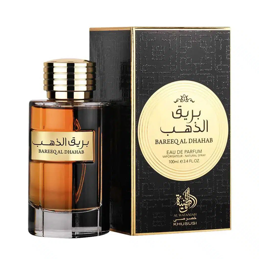 Bareeq Al Dahab 100ml Eau de Parfum by Al Wataniah bottle and box