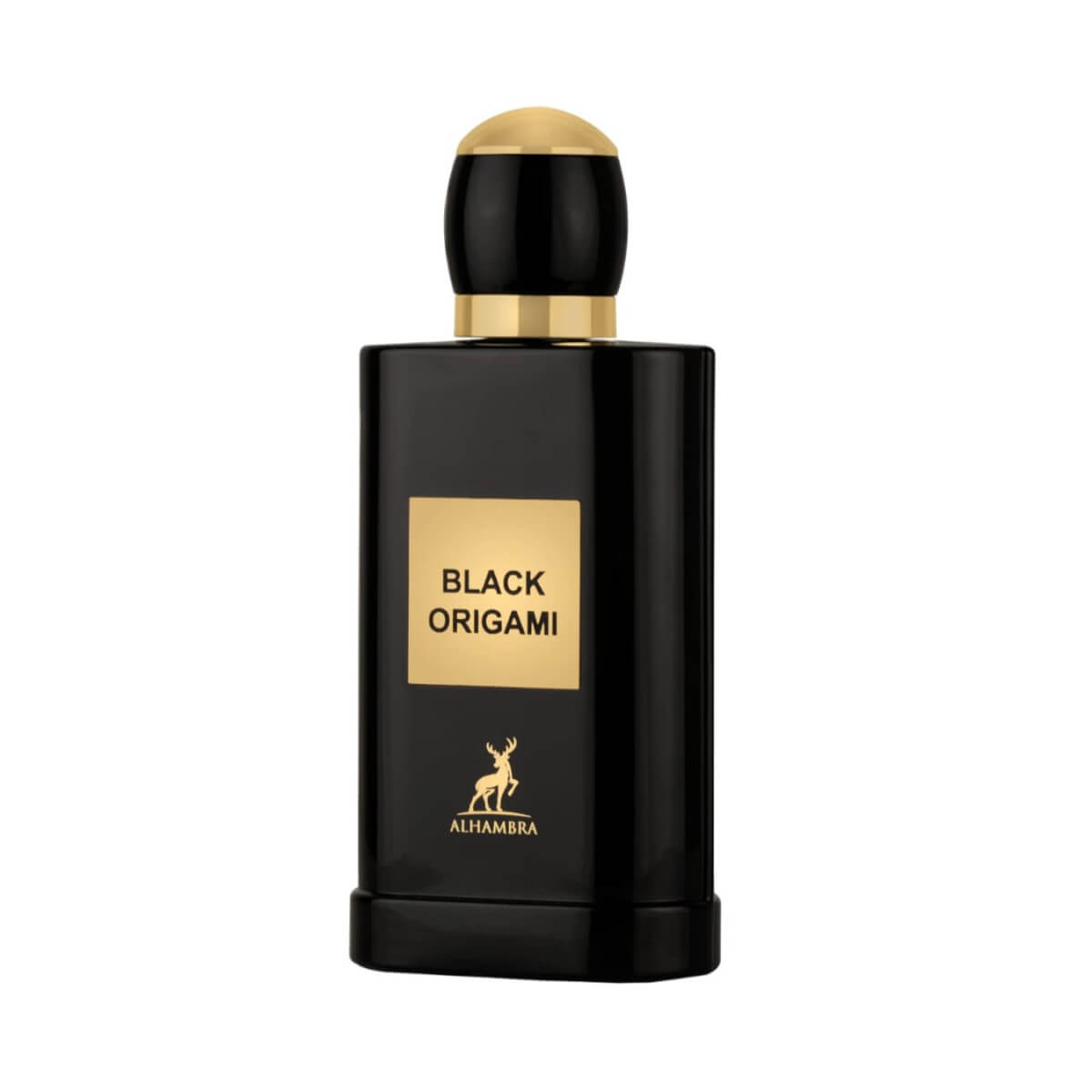 Black Origami 100ml Eau de Parfum by Maison Alhambra fragrance packaging front view