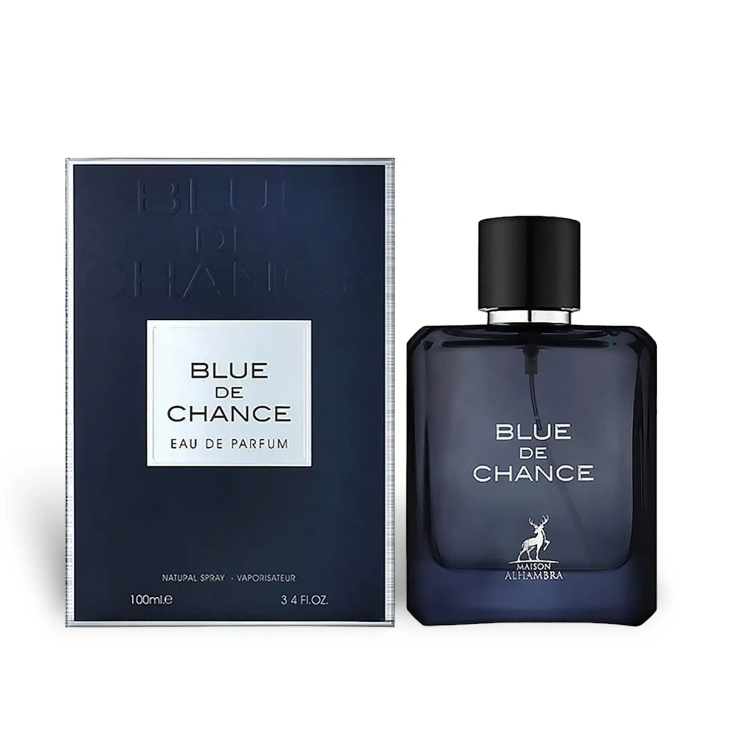 Blue De Chance 100ml Eau de Parfum by Maison Alhambra bottle and box