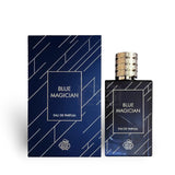 Blue Magician 100ml Eau de Parfum by Fragrance World bottle and box