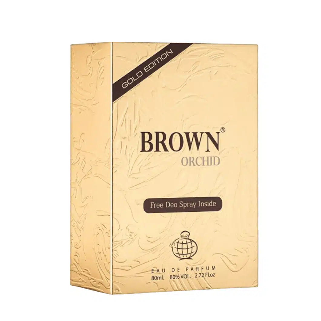 Brown Orchid Gold Edition with 80ml Body Spray by Fragrance World everyday fragrance body spray