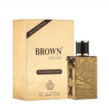 Brown Orchid Gold Edition with 80ml Body Spray by Fragrance World body spray can and packaging