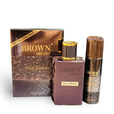 Brown Orchid Oud Edition with 80ml Body Spray by Fragrance World body spray can and packaging