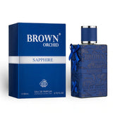 Brown Orchid Sapphire 80ml Eau de Parfum by Fragrance World bottle and box