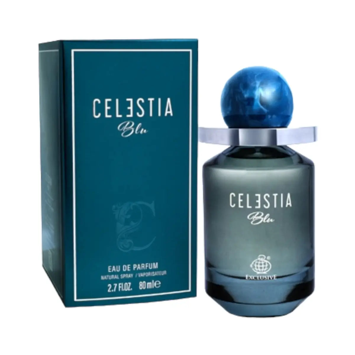 Celestia Blu 80ml Eau de Parfum by Fragrance World bottle and box